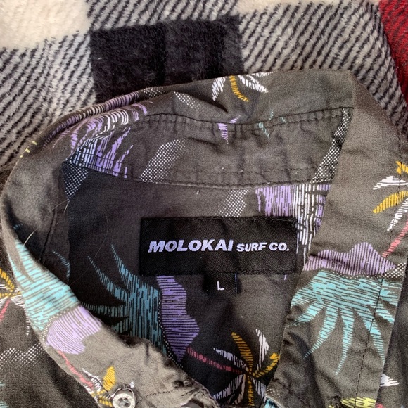 Molokai Surf Co Palms Shirt Mens Large Black Button Up Short Sleeve Hawaiian - Picture 2 of 2